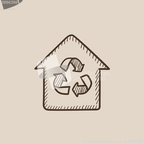 Image of House with recycling symbol sketch icon.