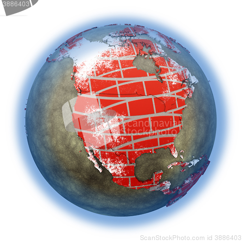Image of North America on brick wall Earth