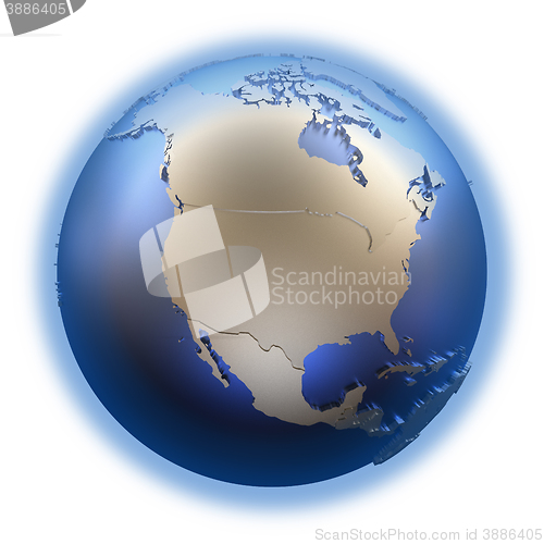 Image of North America on golden metallic Earth