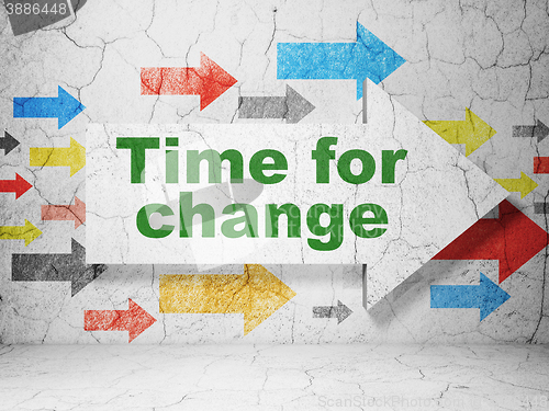 Image of Time concept: arrow with Time For Change on grunge wall background