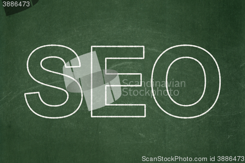 Image of Web development concept: SEO on chalkboard background