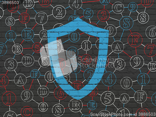 Image of Safety concept: Contoured Shield on wall background