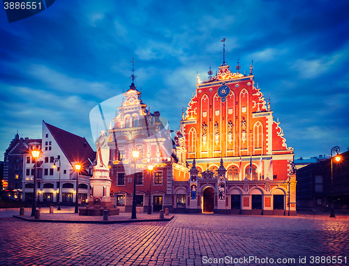 Image of Riga Town Hall Square, House of the Blackheads and St. Peter\'s C