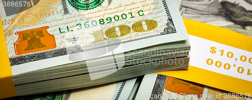 Image of Background of new US dollars banknotes bills 