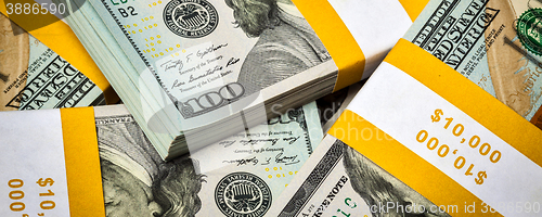 Image of Background of new US dollars banknotes bills 