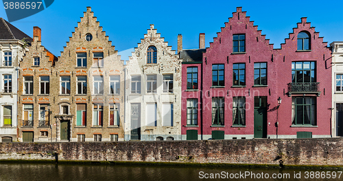 Image of Bruges medieval houses and canal, Belgium