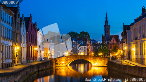 Image of Bruges night cityscape, Belgium