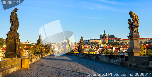 Image of Charles bridge and Prague castle in the morning