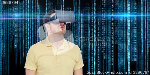 Image of man in virtual reality headset or 3d glasses