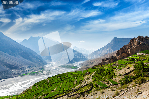 Image of Spiti valley and river in Himalayas