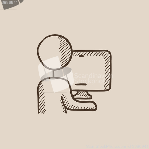Image of Man working at his computer sketch icon.