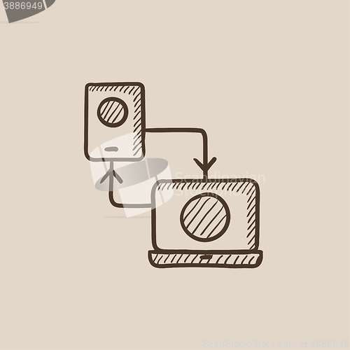 Image of Synchronization smartphone with laptop sketch icon.