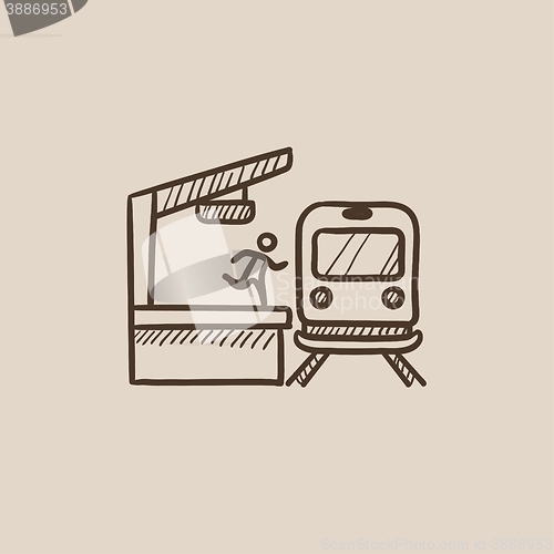 Image of Latecomer man running along the platform to reach train sketch icon.