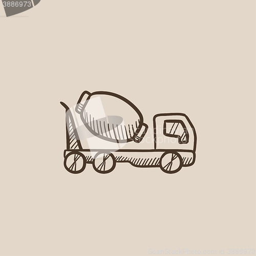 Image of Concrete mixer truck sketch icon.