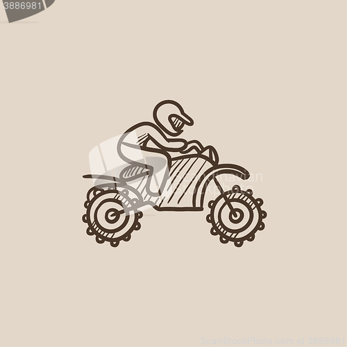 Image of Man riding motocross bike sketch icon.