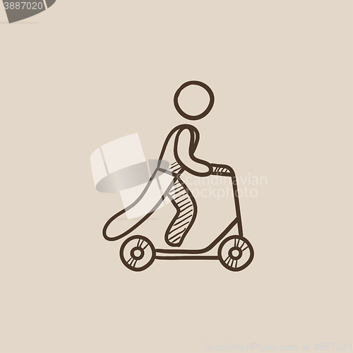 Image of Man riding kick scooter sketch icon.