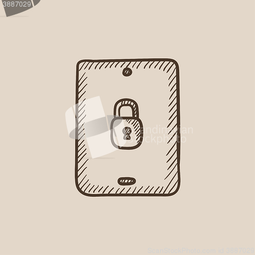 Image of Digital tablet security sketch icon.