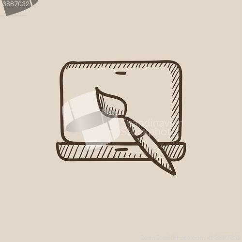 Image of Laptop and brush sketch icon.