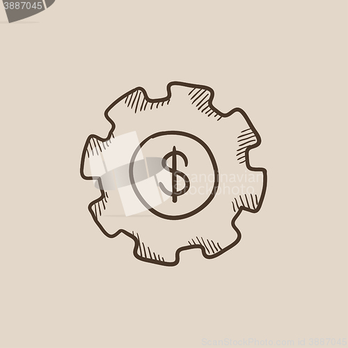 Image of Gear with dollar sign sketch icon.