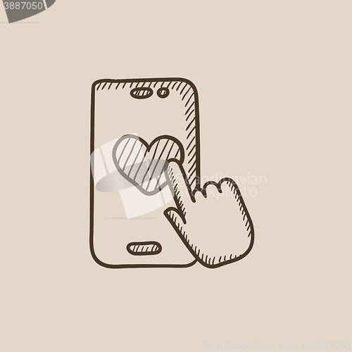 Image of Smartphone with heart sign sketch icon.