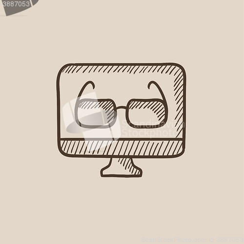 Image of Glasses on computer monitor sketch icon.