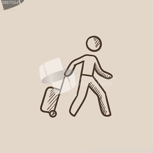 Image of Man with suitcase sketch icon.