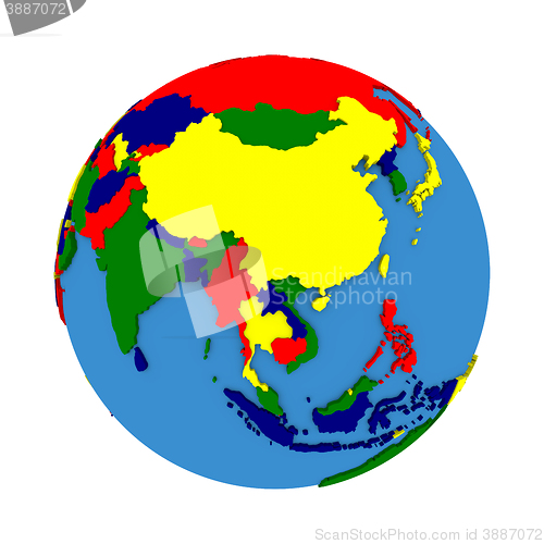 Image of Asia on political model of Earth