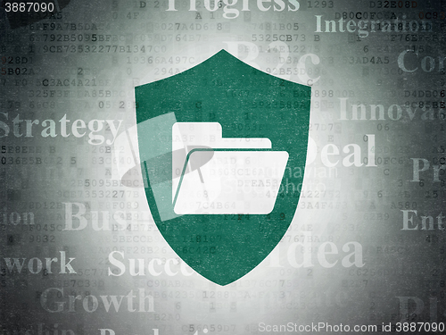 Image of Finance concept: Folder With Shield on Digital Data Paper background