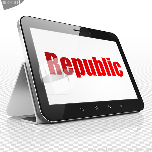 Image of Politics concept: Tablet Computer with Republic on display