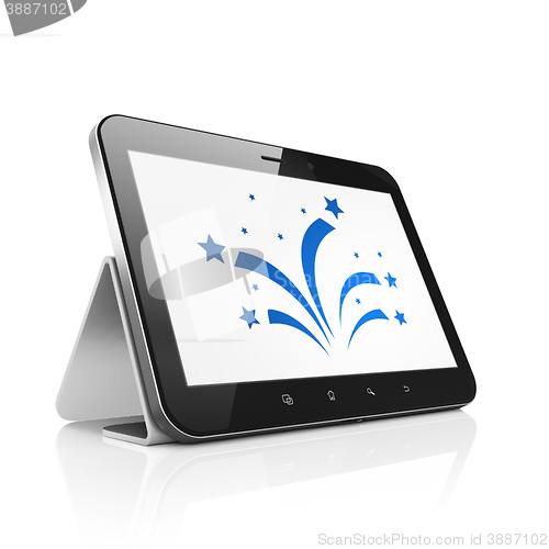 Image of Entertainment, concept: Tablet Computer with Fireworks on display