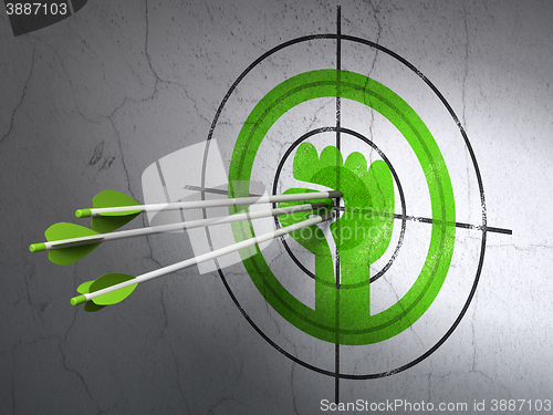 Image of Politics concept: arrows in Uprising target on wall background