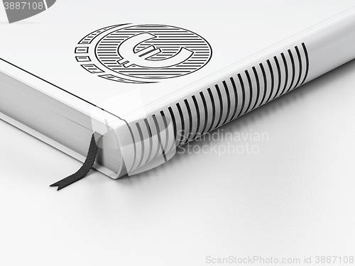 Image of Banking concept: closed book, Euro Coin on white background