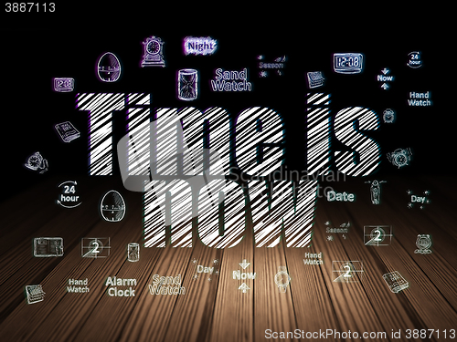 Image of Time concept: Time is Now in grunge dark room
