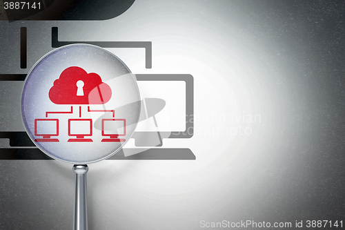 Image of Safety concept:  Cloud Network with optical glass on digital background