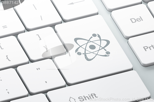 Image of Science concept: Molecule on computer keyboard background