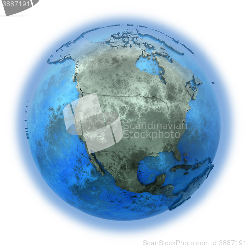 Image of North America on marble planet Earth