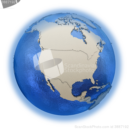 Image of North America on model of planet Earth