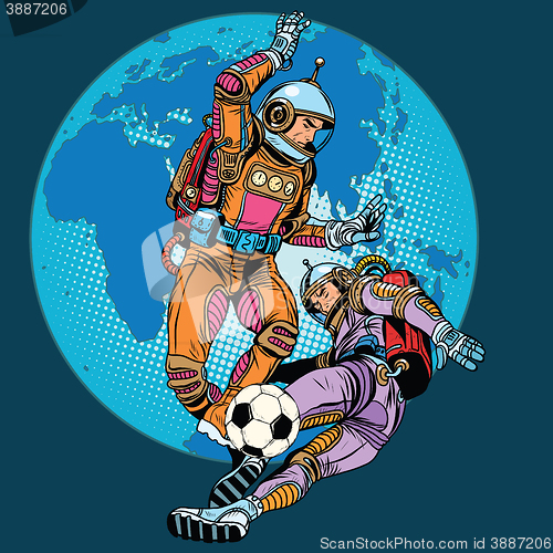 Image of Football soccer match astronauts play