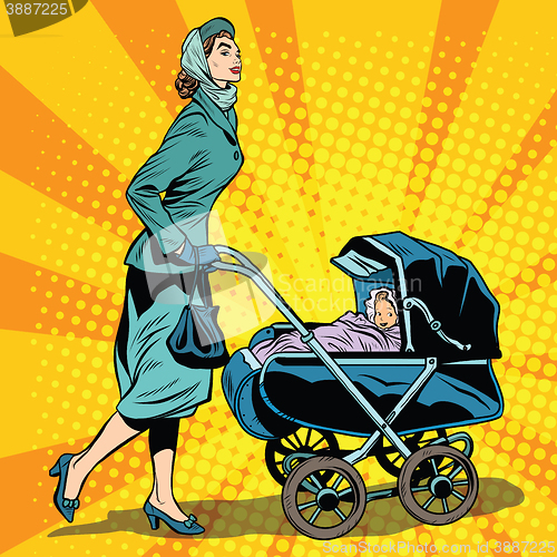 Image of mom and stroller with baby