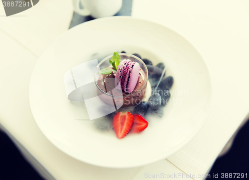 Image of close up of chocolate dessert at restaurant