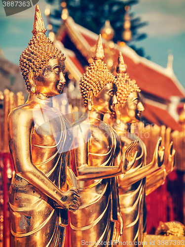 Image of Gold Buddha statues in Wat Phra That Doi Suthep