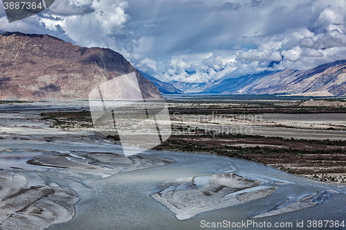 Image of Nubra valley and river in Himalayas, Ladakh