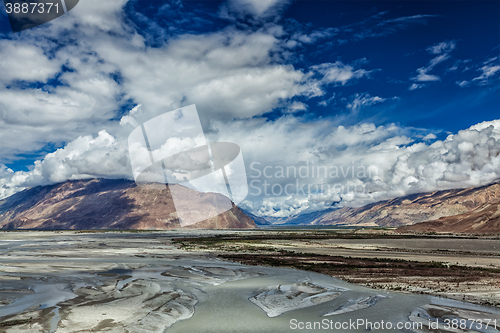 Image of Nubra valley and river in Himalayas, Ladakh