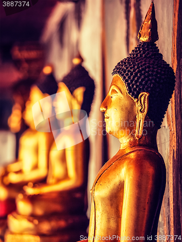 Image of Buddha statues in Buddhist temple, Thailand