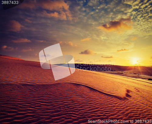 Image of White sand dunes on sunset, Mui Ne, Vietnam