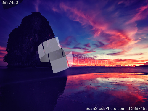 Image of Sunset on Pranang beach. Railay , Krabi Province Thailand