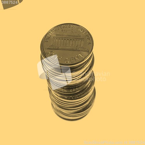 Image of Dollar coins 1 cent wheat penny cent isolated - vintage