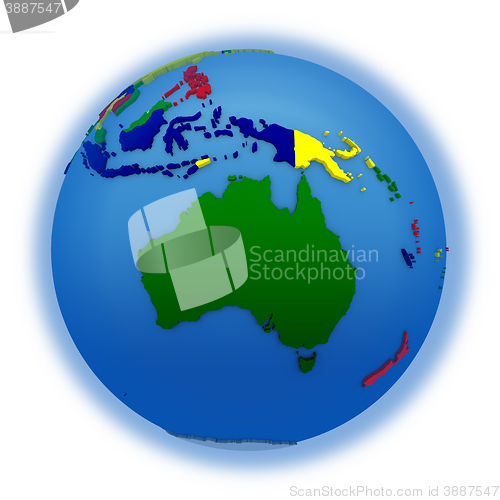 Image of Australia on political model of Earth