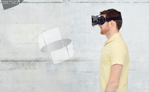 Image of man in virtual reality headset or 3d glasses