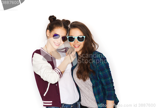 Image of happy smiling pretty teenage girls in sunglasses